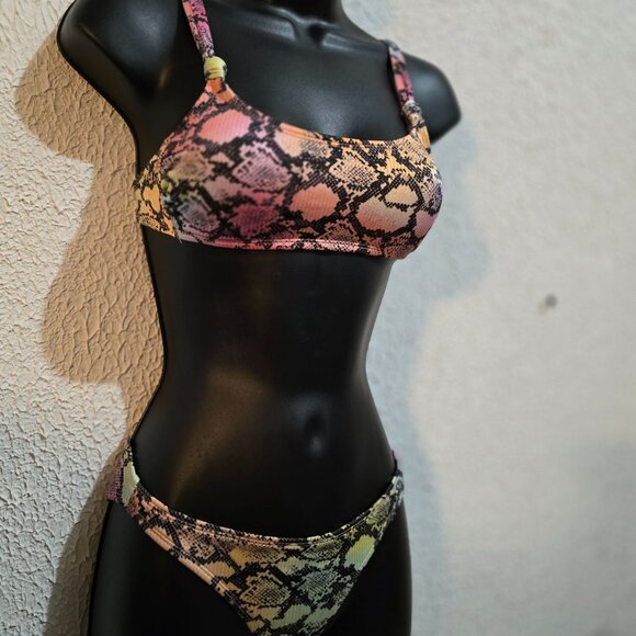 Xhilaration XS Snake Print Bikini Set Ribbed Recycled Plastic Adjustable Straps - Picture 1 of 8